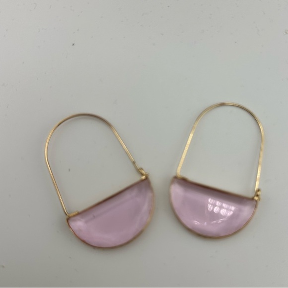 Anthropologie Crescent Elegant Gold Green Hoop Earrings - Picture 3 of 7